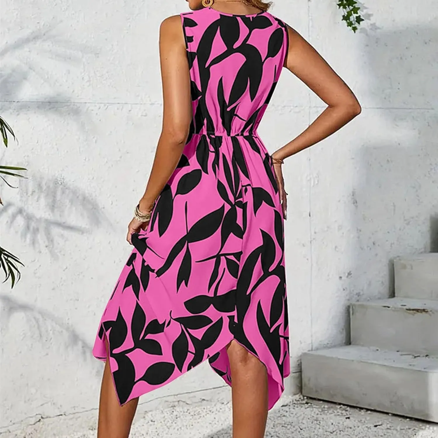 Summer Dresses for Women 2025 Floral Handkerchief Hem Midi Dresses Casual Flowy V Neck Tshirt Dress A Line Tank Dress