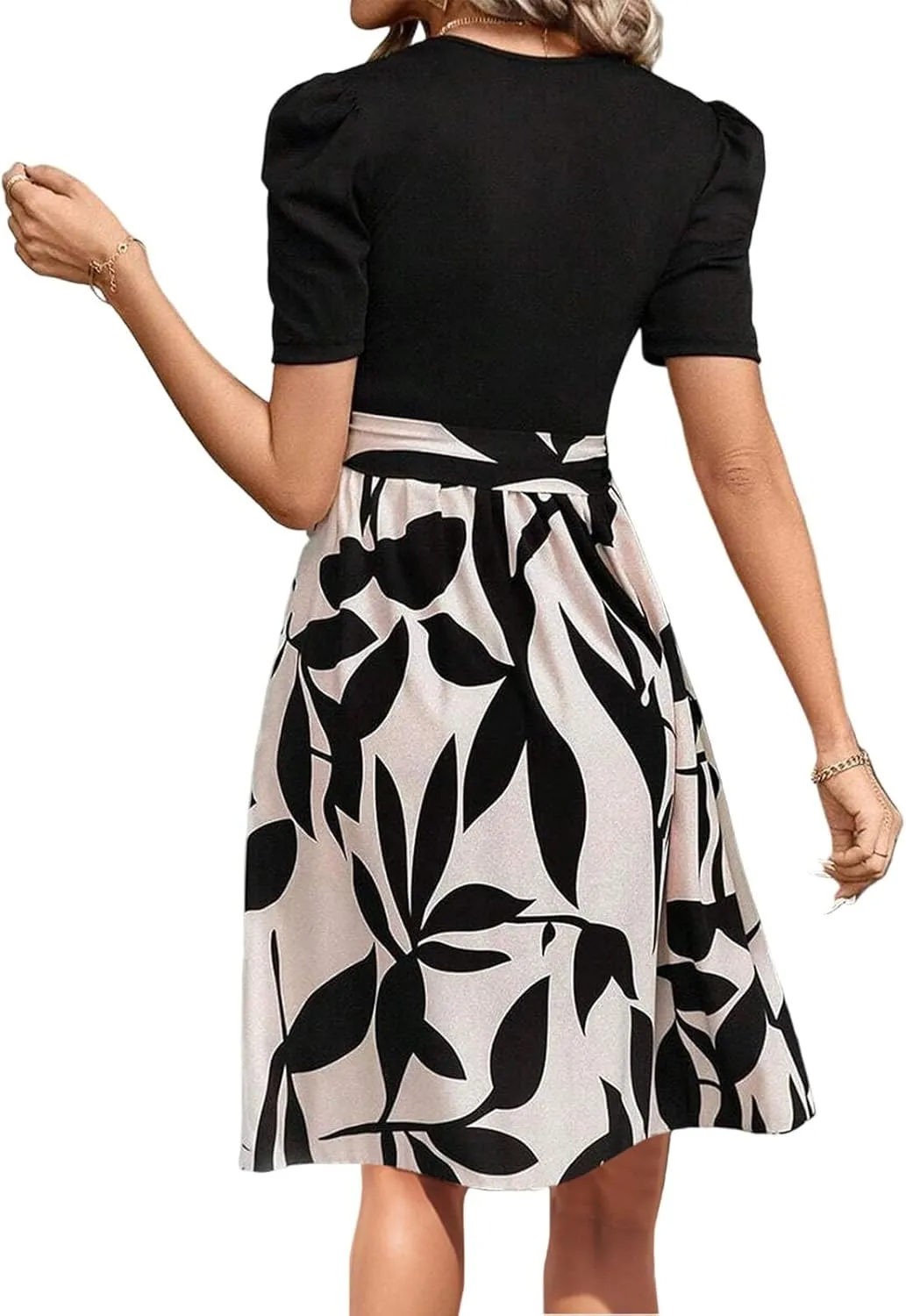 Summer Dresses for Women 2025 Floral Print Wrap Short Sleeve Maxi Dress Patchwork Ruffle Hem A Line Dress