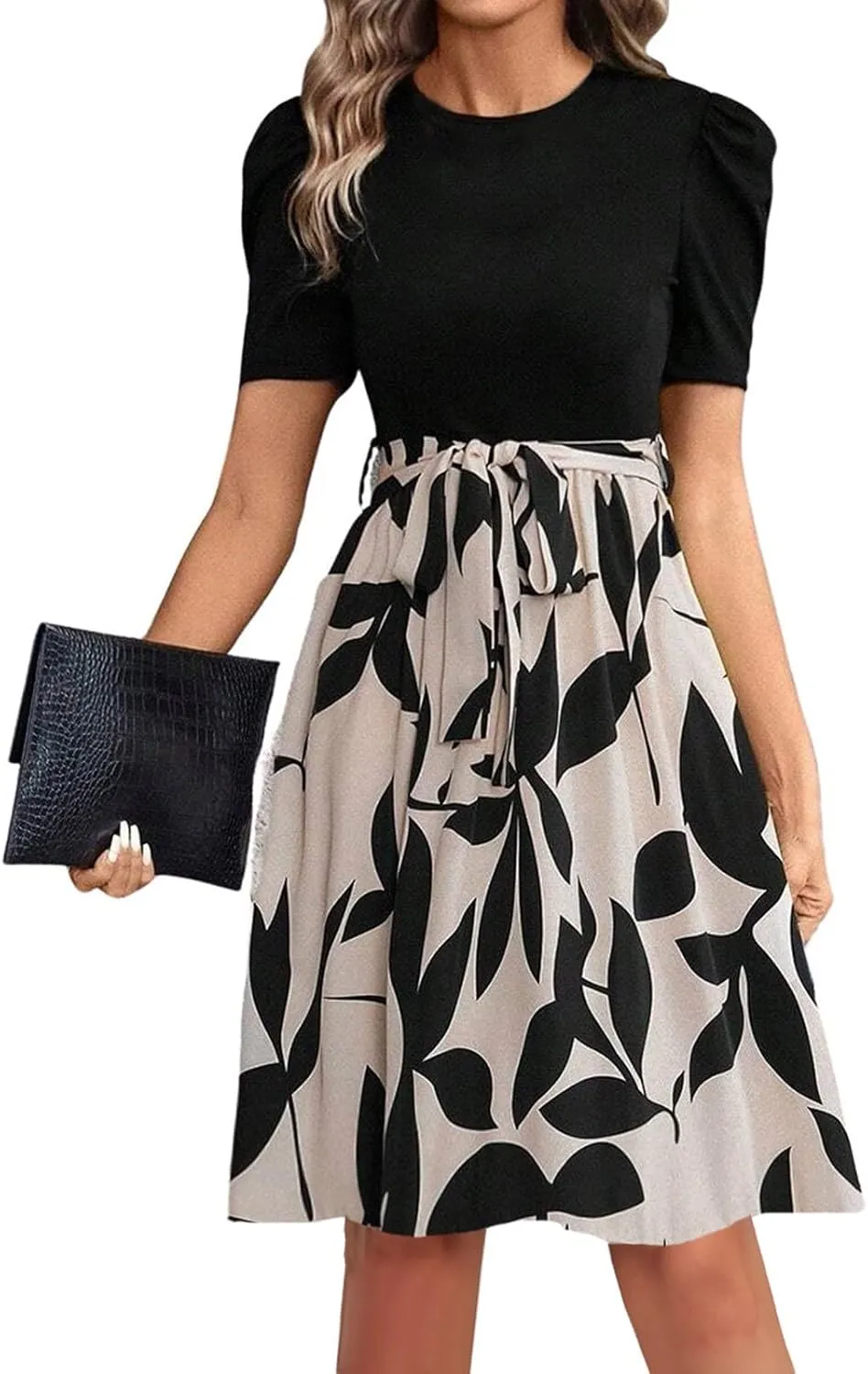 Summer Dresses for Women 2025 Floral Print Wrap Short Sleeve Maxi Dress Patchwork Ruffle Hem A Line Dress