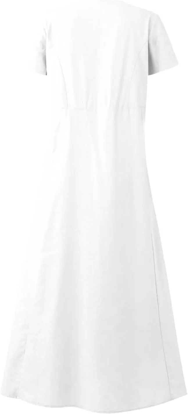Summer Linen Dresses for Women 2025 Short Sleeve Round Neck Beach Vacation Casual Maxi Dresses Sun Dress with Pockets