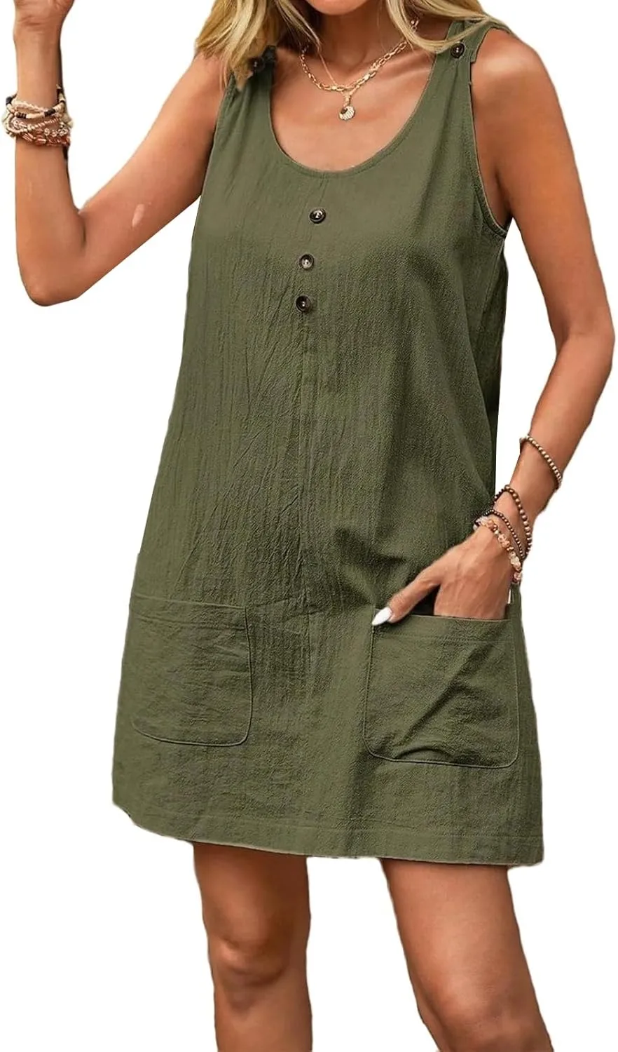 Summer Midi Dresses for Women 2025 Cotton Linen Dress Sleeveless Tshirt Dress with Pockets Beach Tank Sundress Loose