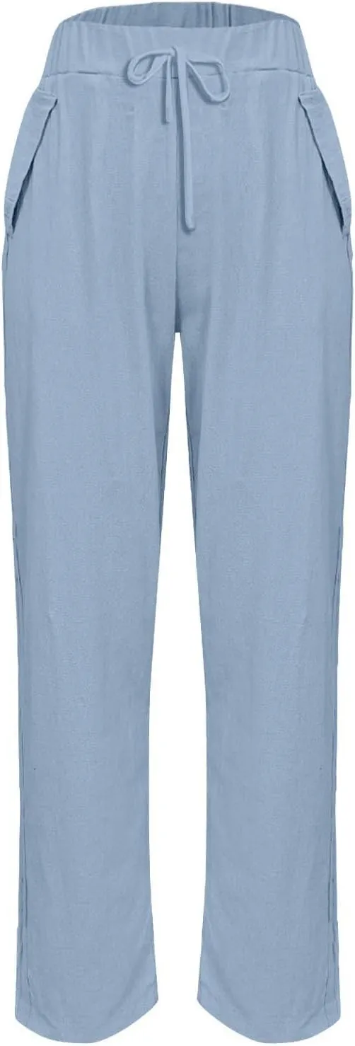 TANGNADE Women's Relaxed Wide-Leg Palazzo Pants with Elastic Waist Casual Harem Trousers for Summer and Beach Wear