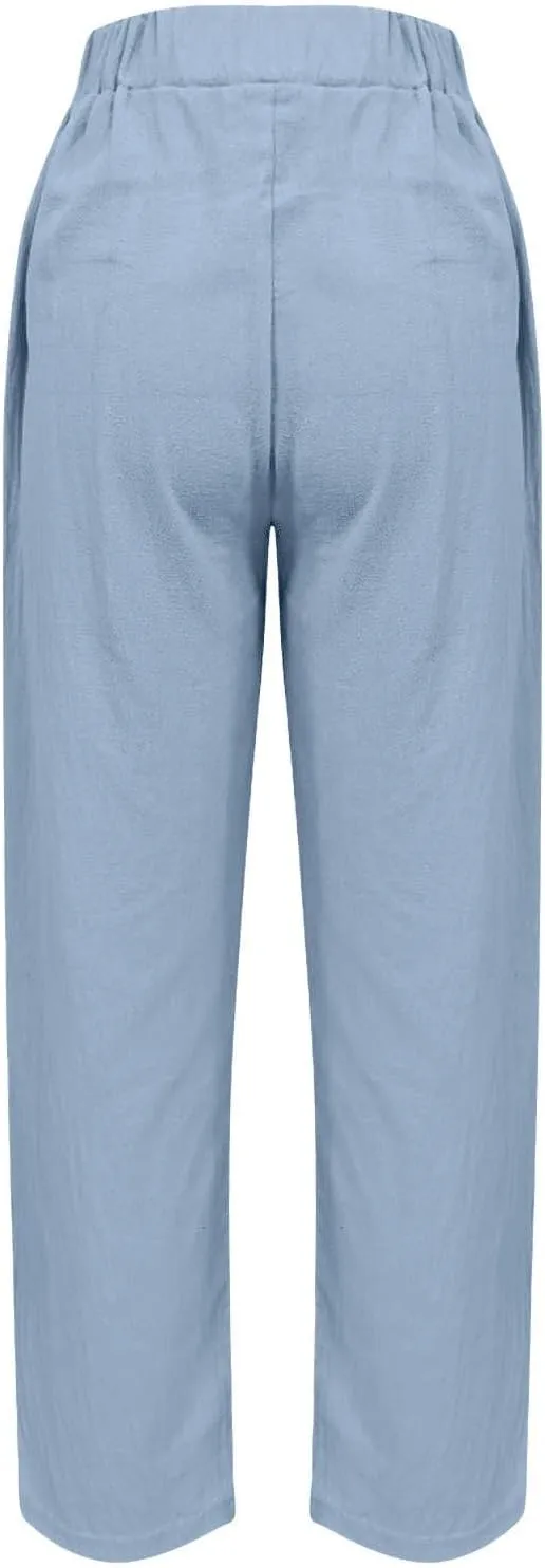 TANGNADE Women's Relaxed Wide-Leg Palazzo Pants with Elastic Waist Casual Harem Trousers for Summer and Beach Wear