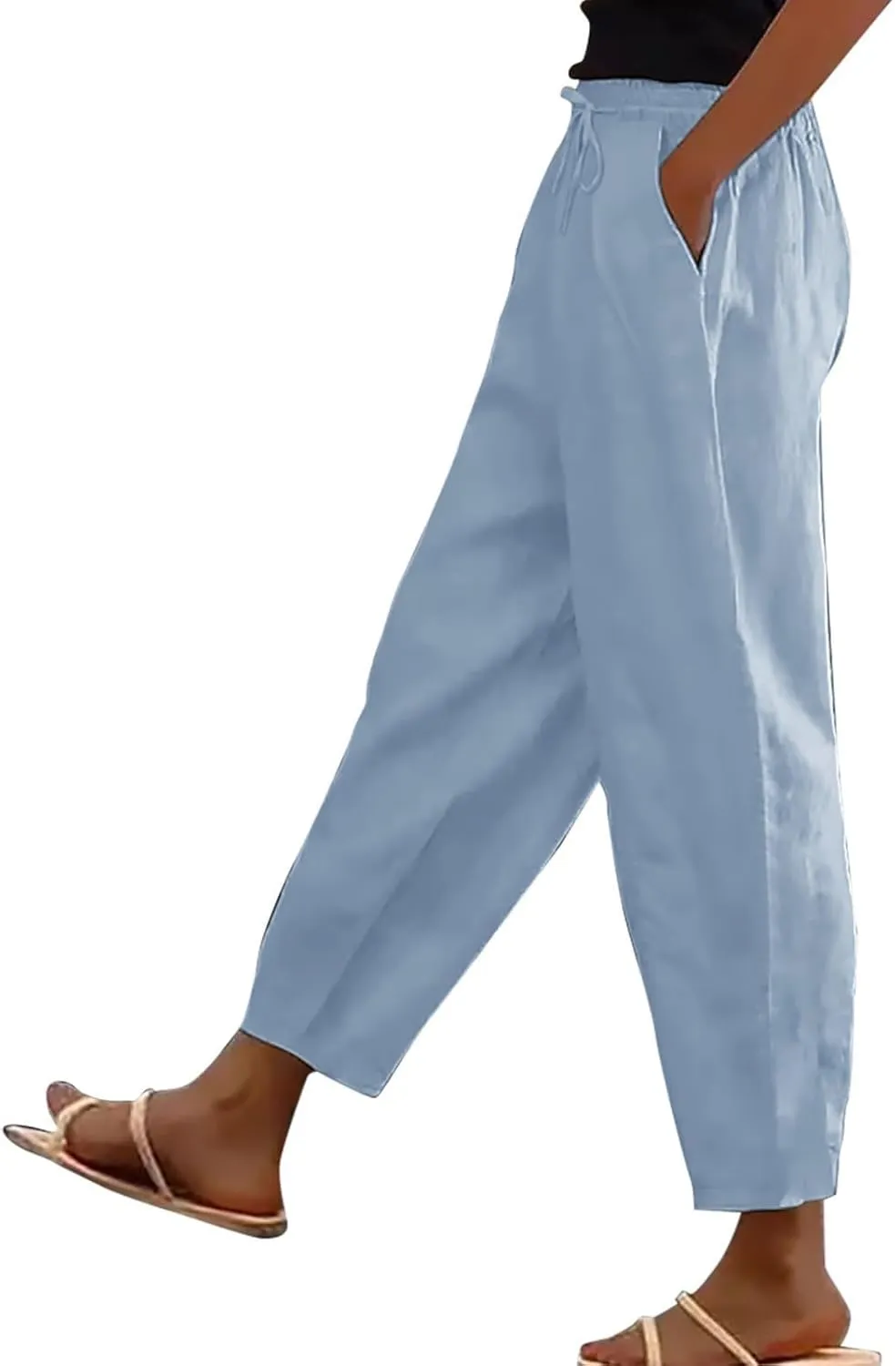TANGNADE Women's Relaxed Wide-Leg Palazzo Pants with Elastic Waist Casual Harem Trousers for Summer and Beach Wear