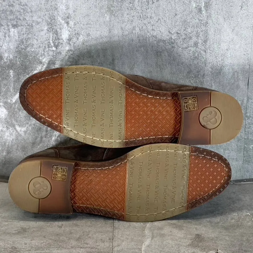 THOMAS & VINE Men's Brown Leather Hawthorn Apron Toe Tassel Loafers SZ 11