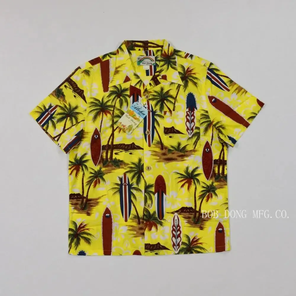 Tropical Surfboard Hawaiian Shirts for Men - 100% Cotton, Short Sleeve