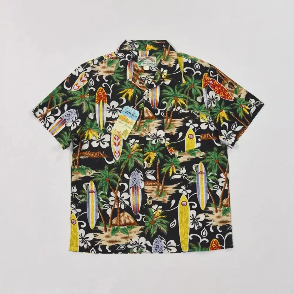 Tropical Surfboard Hawaiian Shirts for Men - 100% Cotton, Short Sleeve