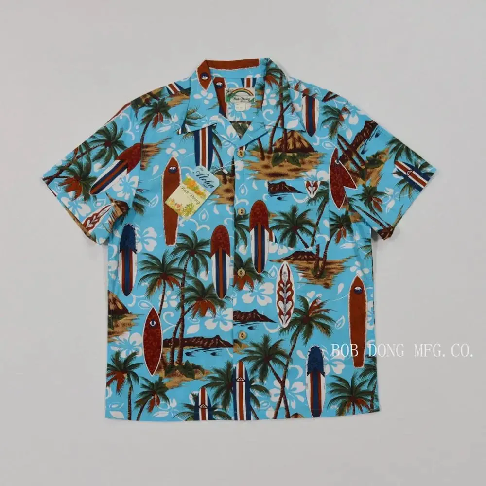 Tropical Surfboard Hawaiian Shirts for Men - 100% Cotton, Short Sleeve
