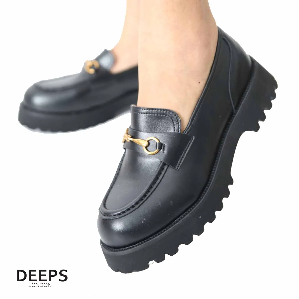 TULUM BLACK CHUNKY LOAFER WITH BAR DETAIL