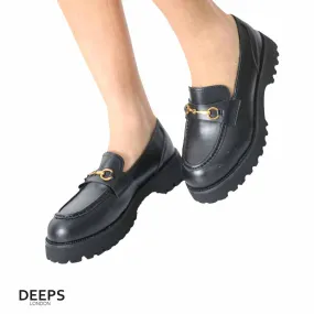 TULUM BLACK CHUNKY LOAFER WITH BAR DETAIL