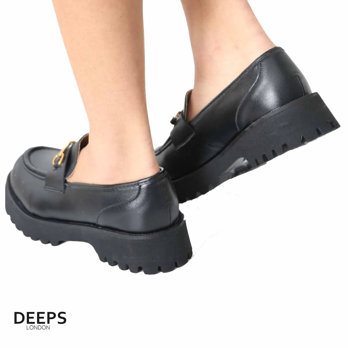 TULUM BLACK CHUNKY LOAFER WITH BAR DETAIL