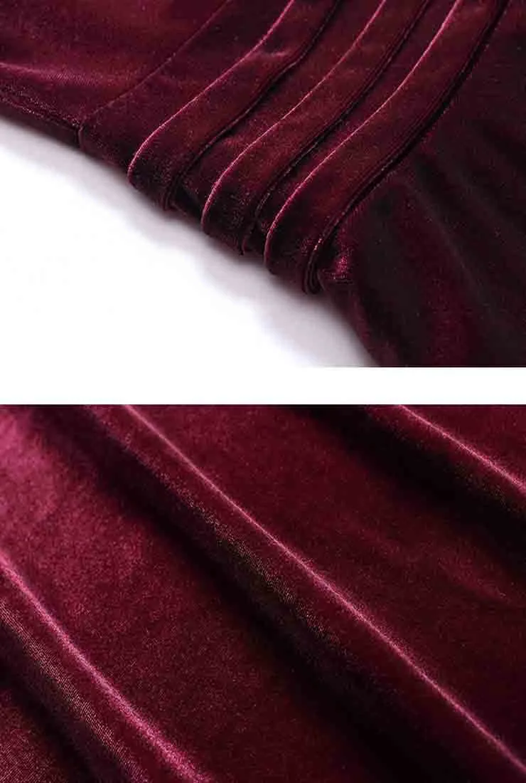 V-neck Flared Sleeve Velvet Maxi Dress