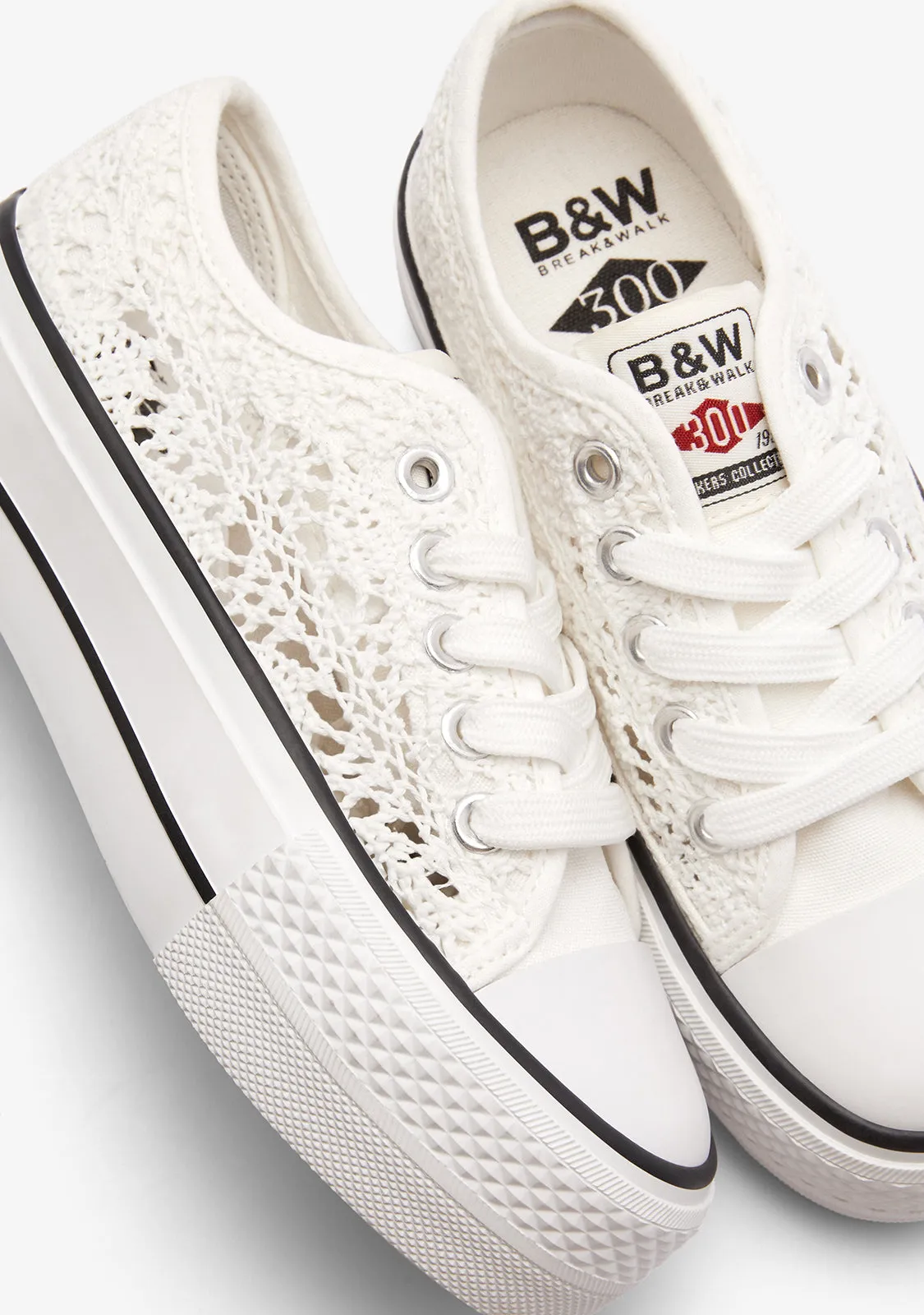 White Crochet Low Sneakers