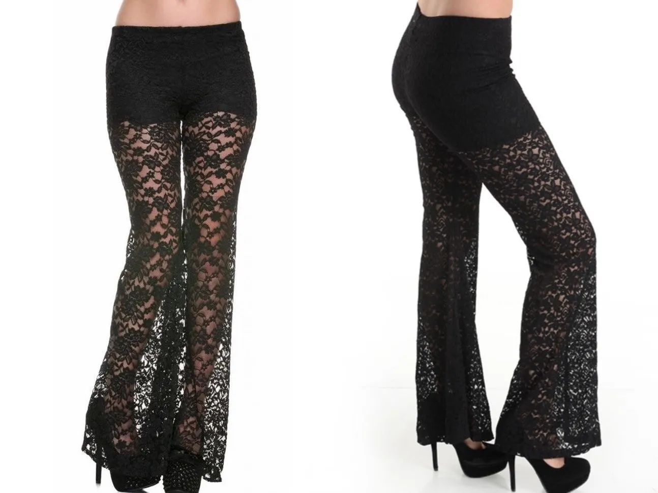 Wide Floral Lace Pants with Built-In Shorts