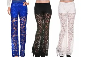 Wide Floral Lace Pants with Built-In Shorts