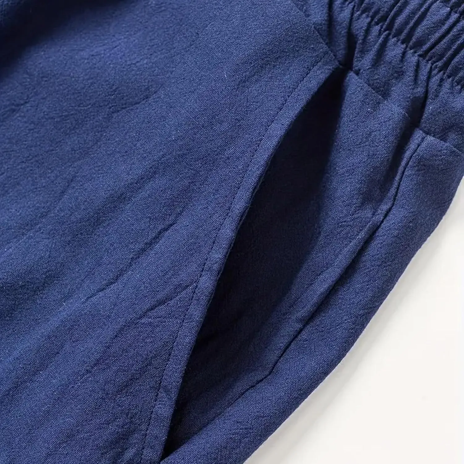 Wide Leg Linen Dress Pants Men Elastic Waist Pants with Pockets Relaxed Fit Beach Yoga Travel Lounge Trousers