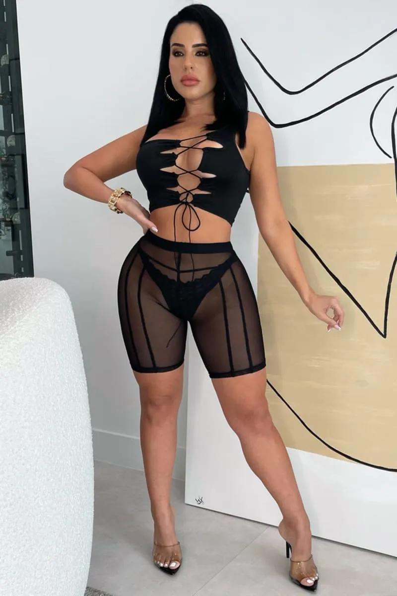 Women's Black High Waisted Mesh Biker Shorts