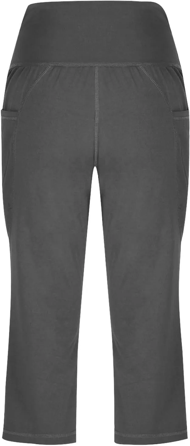 Womens Capri Yoga Pants Tummy Control Athletic Workout Pant Comfortable Stretch Solid High Waist Pants with Pockets