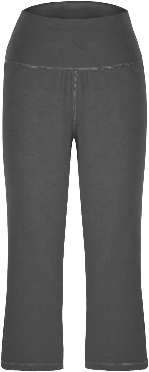 Womens Capri Yoga Pants Tummy Control Athletic Workout Pant Comfortable Stretch Solid High Waist Pants with Pockets