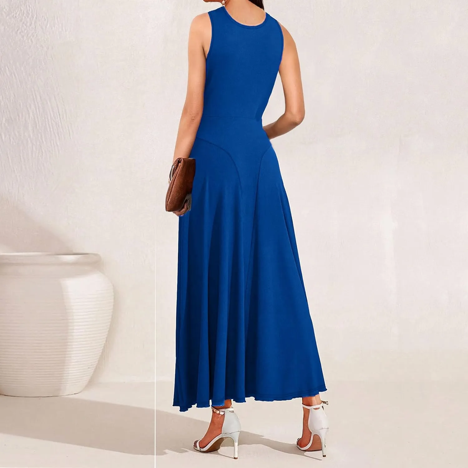 Women's Cross Hanging Neck Dress Solid Color Slim Waist Sexy Dresses Fishtail Ruched Flowy Elegant Evening Gowns
