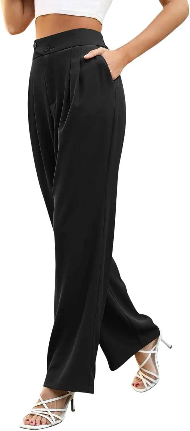 Womens Dress Pants Dressy Straight Leg Suit Pants Comfortable High Waisted Loose Fit Business Casual Work Trousers