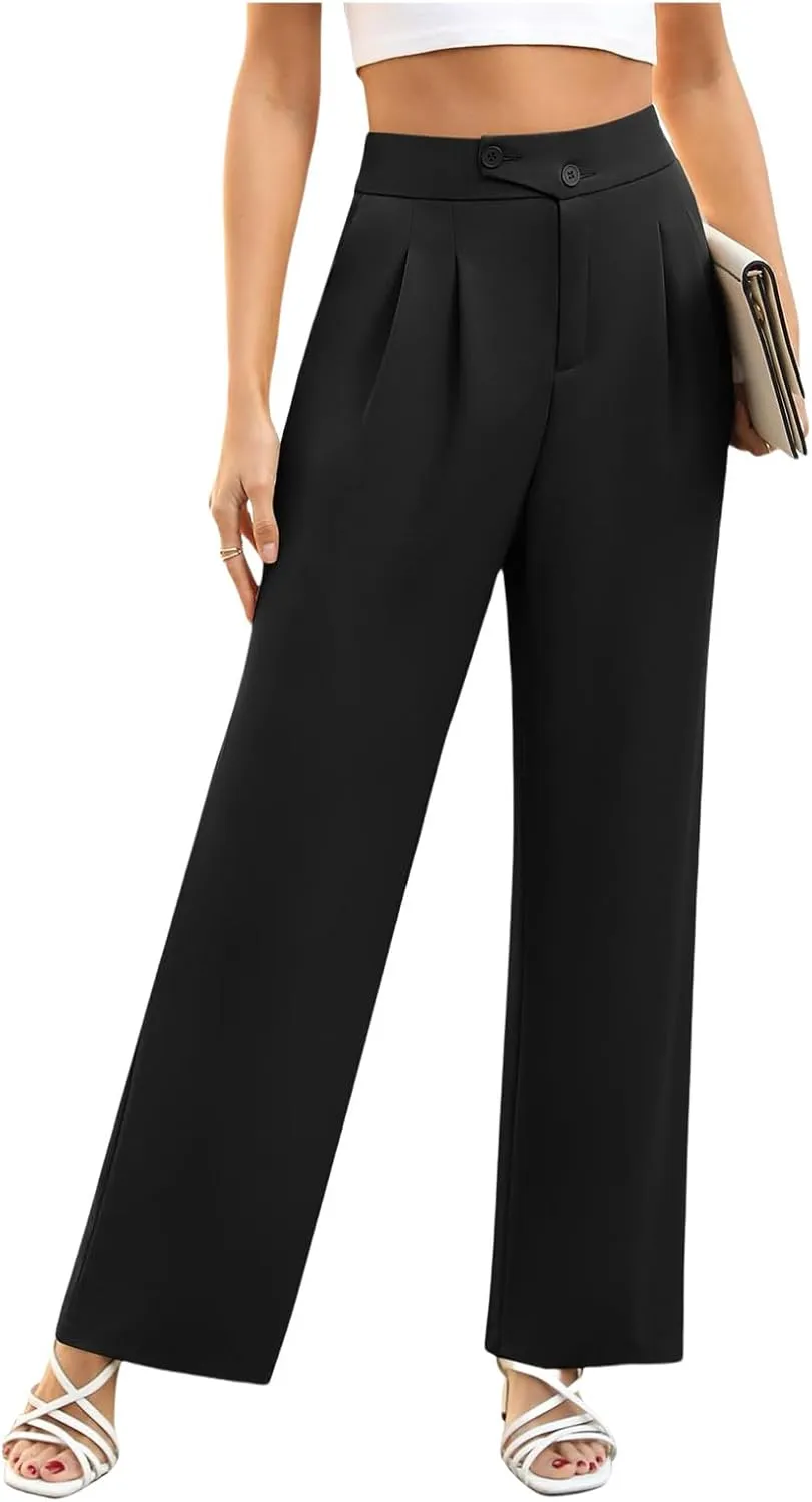 Womens Dress Pants Dressy Straight Leg Suit Pants Comfortable High Waisted Loose Fit Business Casual Work Trousers