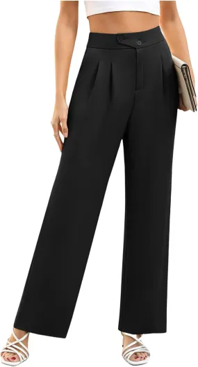 Womens Dress Pants Dressy Straight Leg Suit Pants Comfortable High Waisted Loose Fit Business Casual Work Trousers