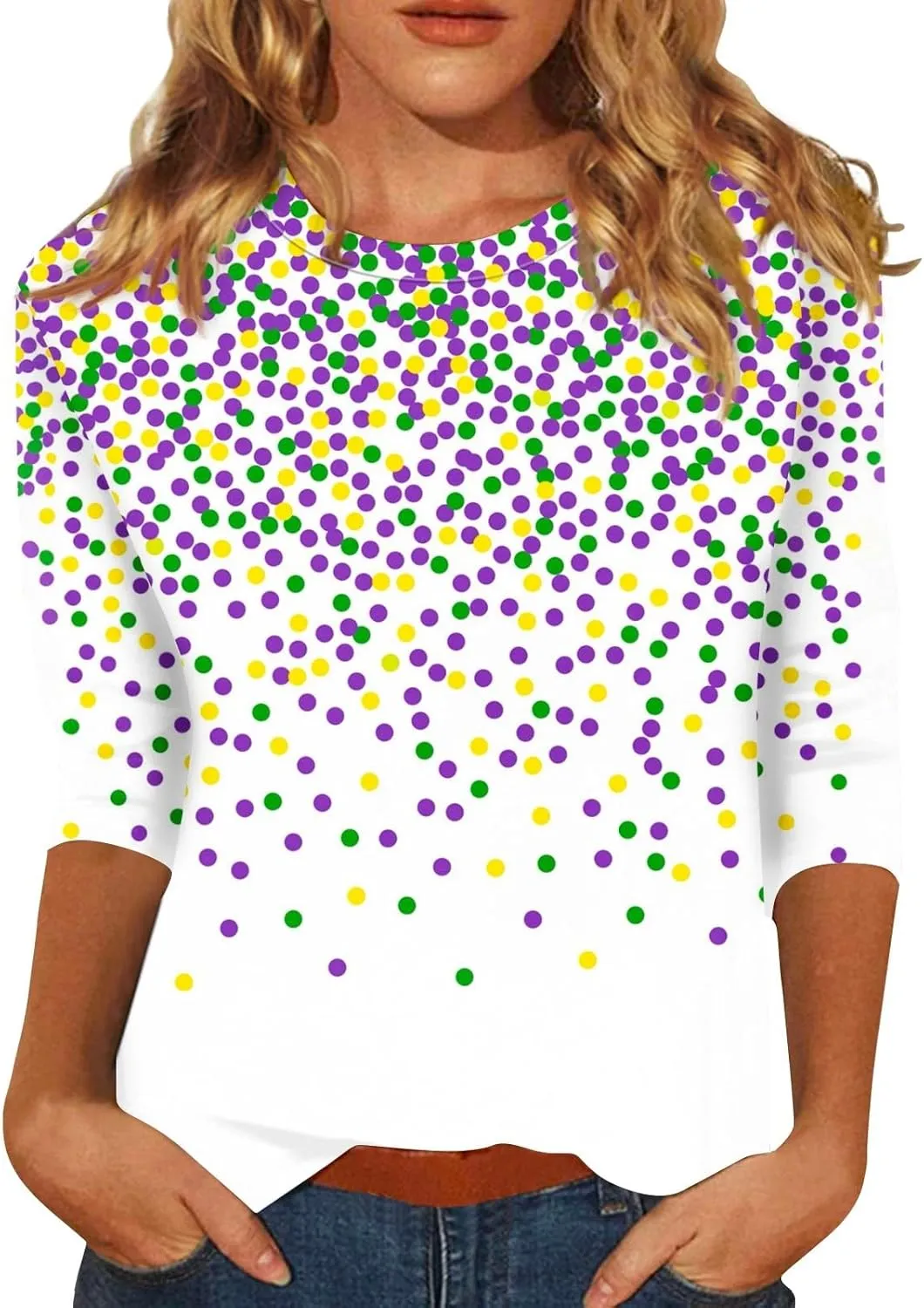 Women's Fashion Casual Seven-Point Sleeve Independence Day Print Round Neck Top Tops for Women 2024