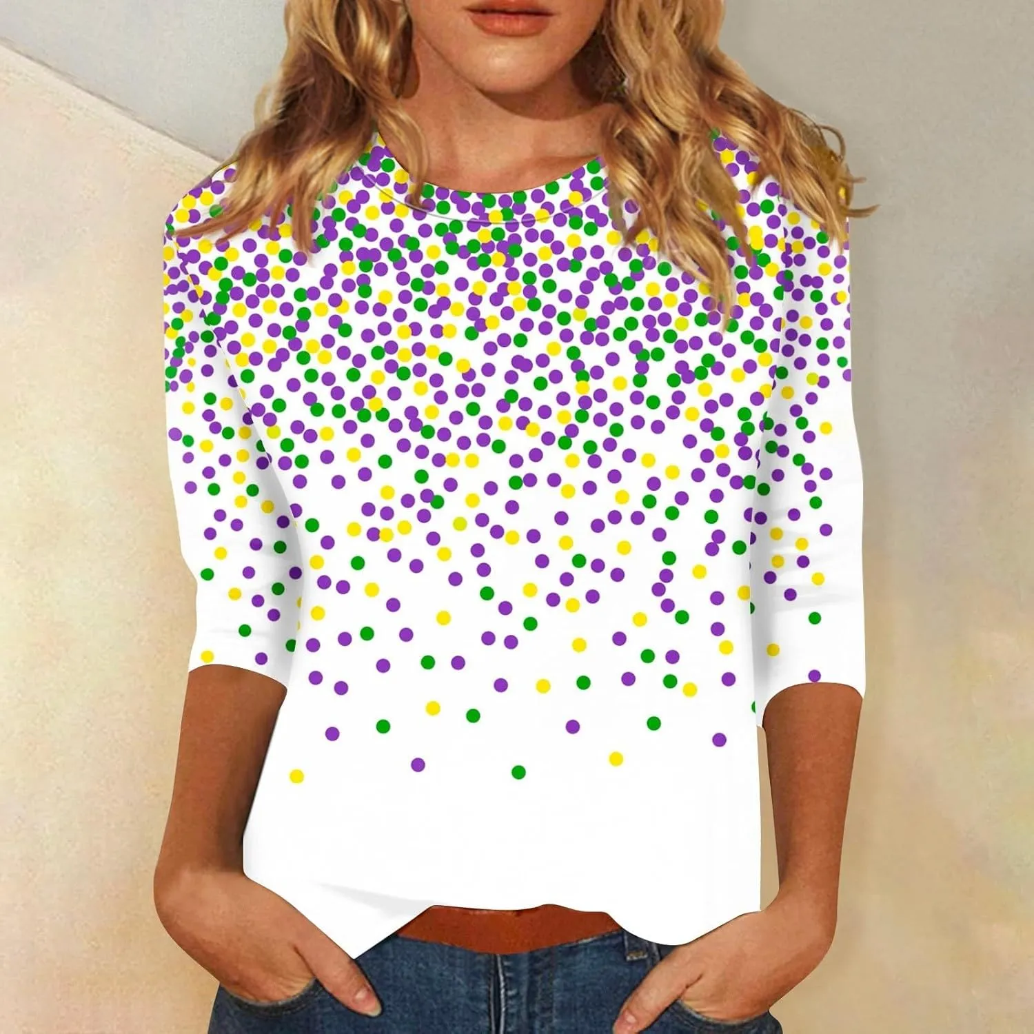 Women's Fashion Casual Seven-Point Sleeve Independence Day Print Round Neck Top Tops for Women 2024