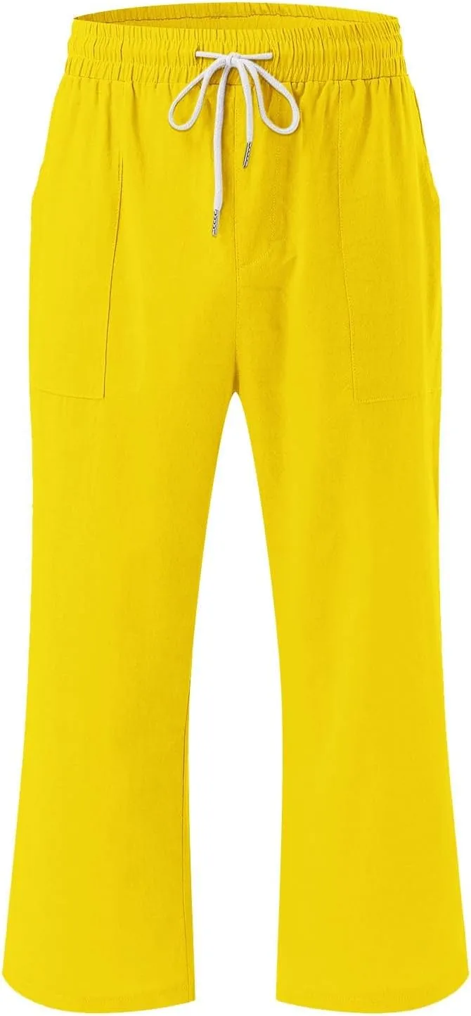 Womens Linen Pants Summer Casual Capri Candy Casual Capris Palazzo Cropped Comfy Baggy Trousers Capri Pants for