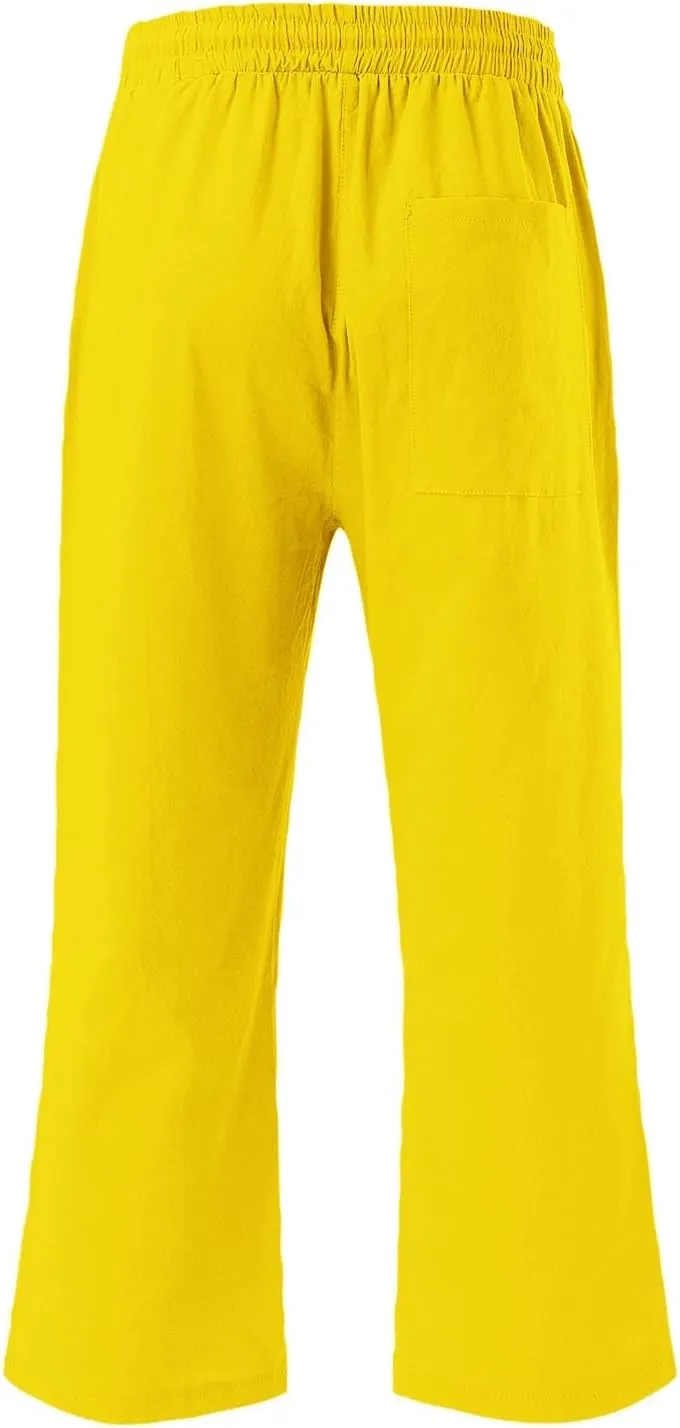 Womens Linen Pants Summer Casual Capri Candy Casual Capris Palazzo Cropped Comfy Baggy Trousers Capri Pants for