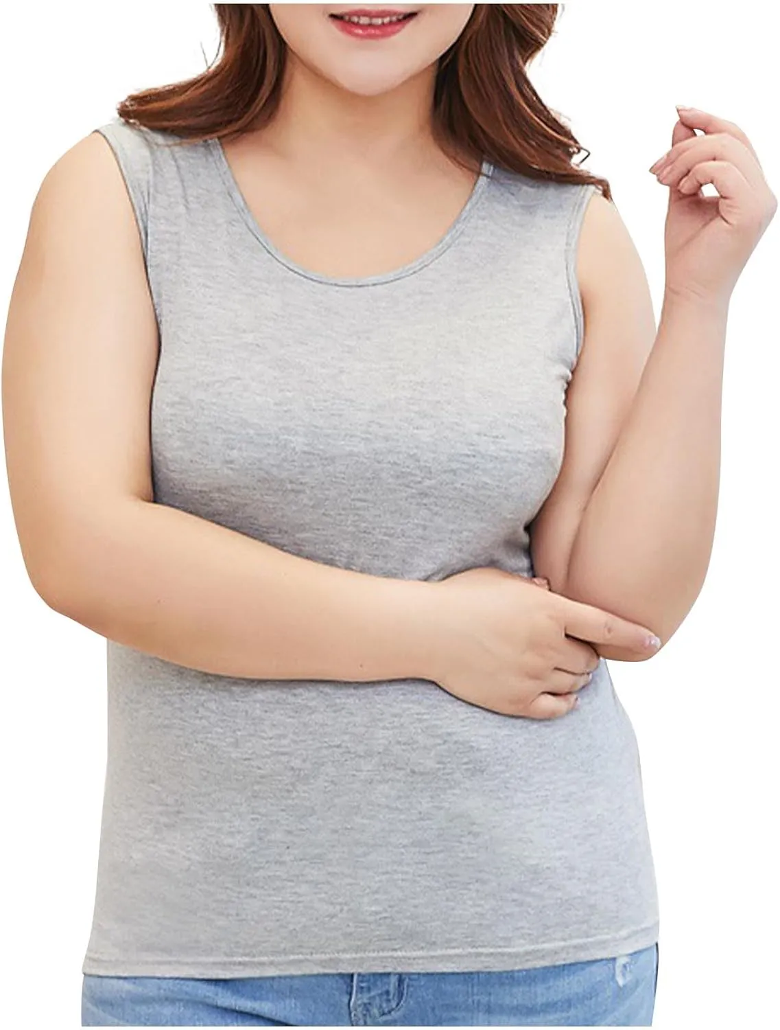 Women's Plus Size Round Neck Tank Tops Sleeveless Solid Color Tee Shirts Casual Loose 2025 Summer Lightweight Clothes