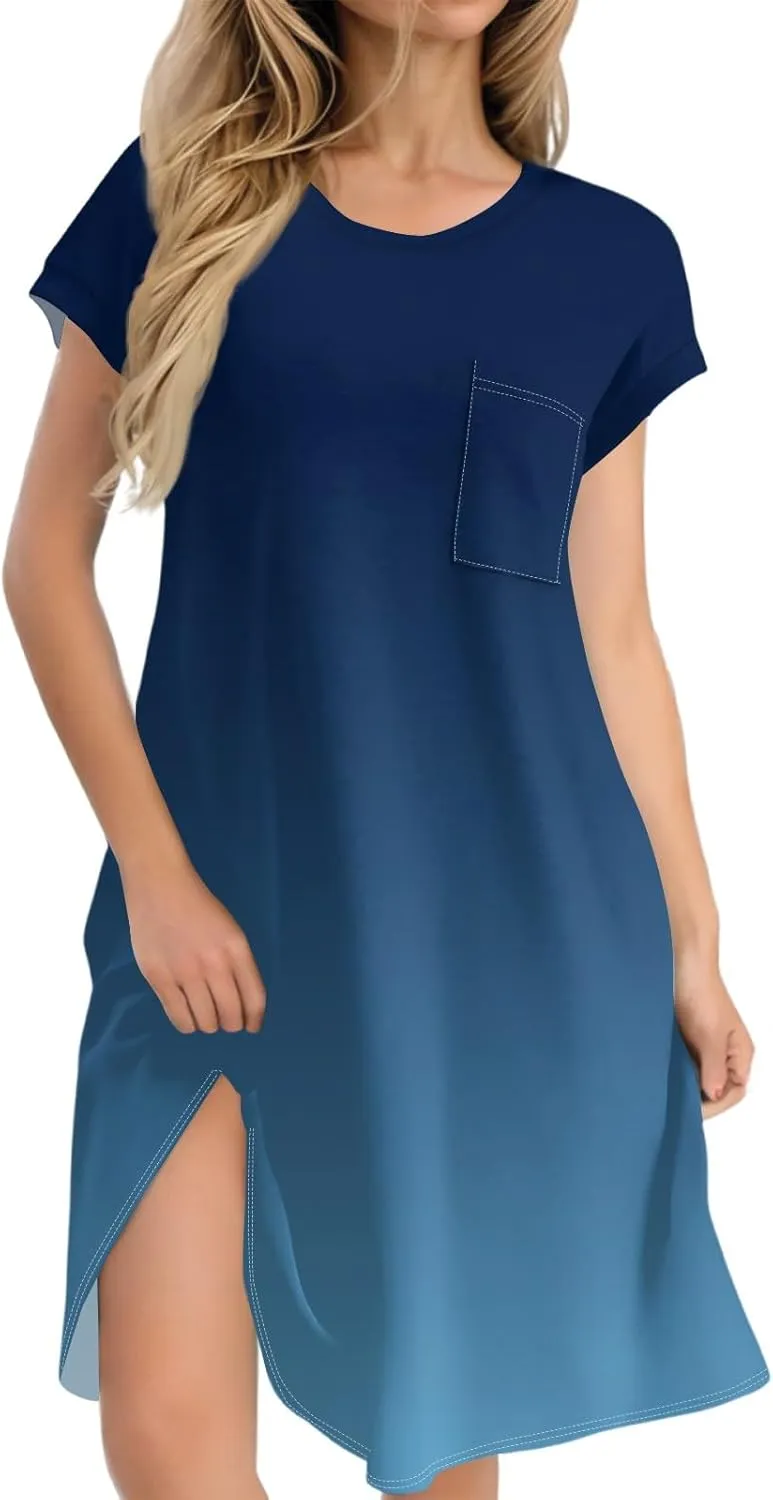 Womens Summer Dresses 2025 Loose Scoop Neck Short Sleeve Sundresses Dress with Pockets