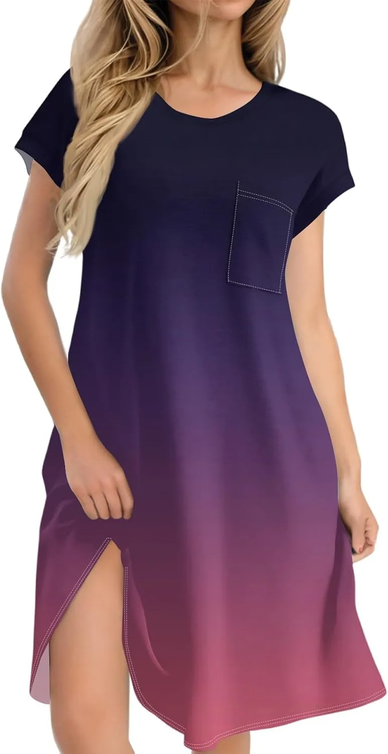 Womens Summer Dresses 2025 Loose Scoop Neck Short Sleeve Sundresses Dress with Pockets