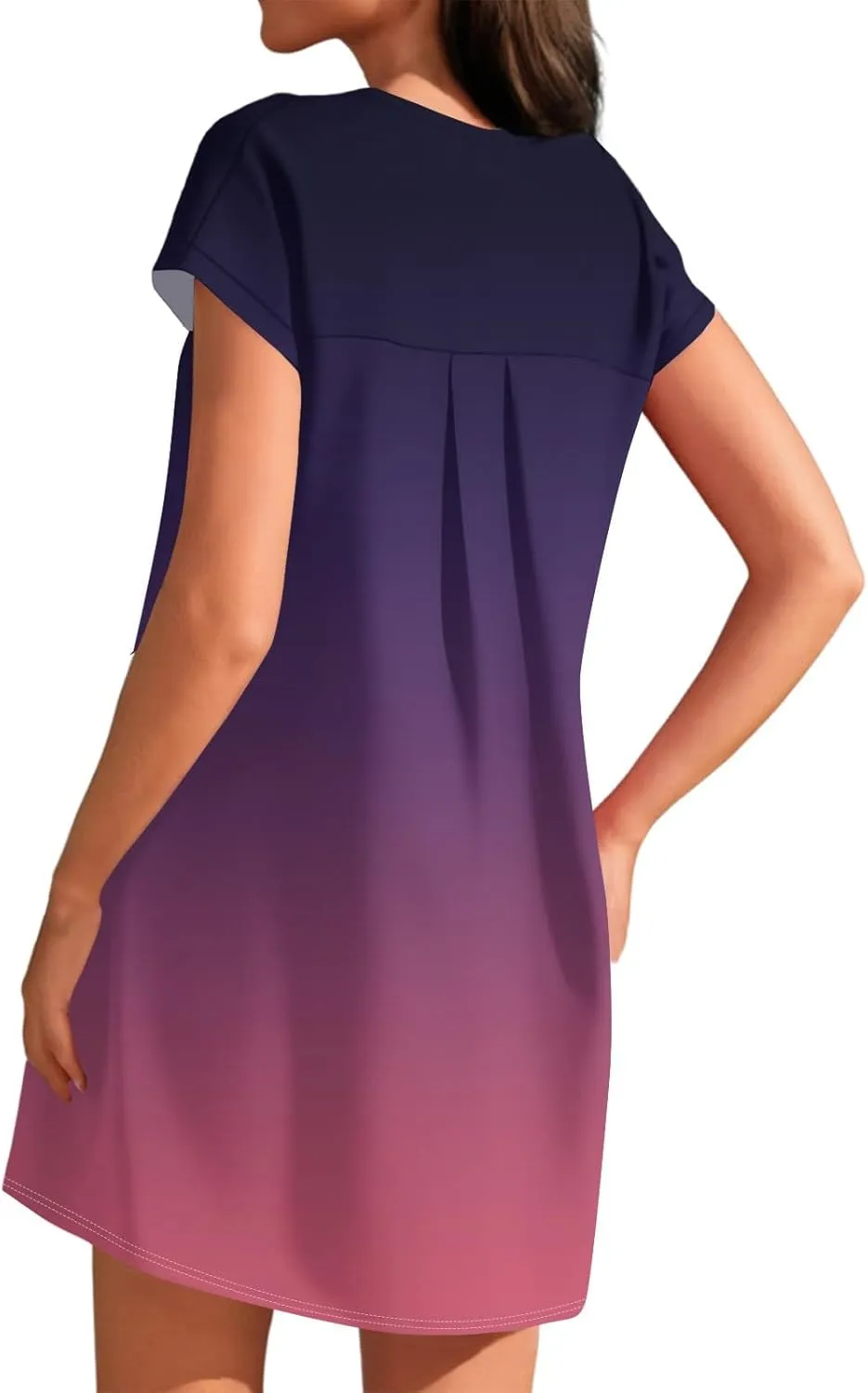 Womens Summer Dresses 2025 Loose Scoop Neck Short Sleeve Sundresses Dress with Pockets