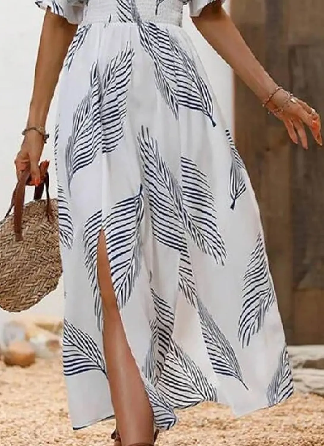 Women's Summer Dresses Casual Short Sleeve V Neck Midi Dress Spring Daily Waist Slit Hem Shift Dress