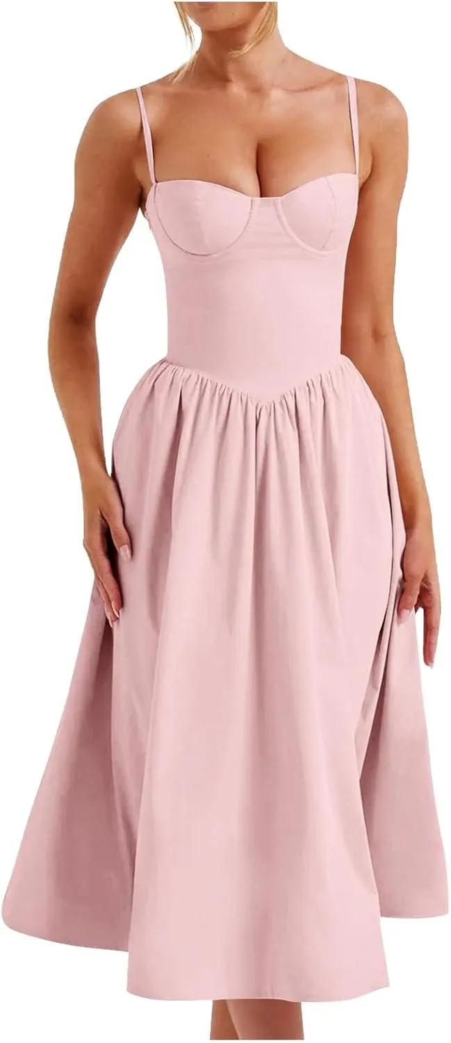 Womens Summer Dresses Floral Sleeveless Smocked Maxi Dress 2025 Spaghetti Strap A Line Flowy Beach Long Sundress