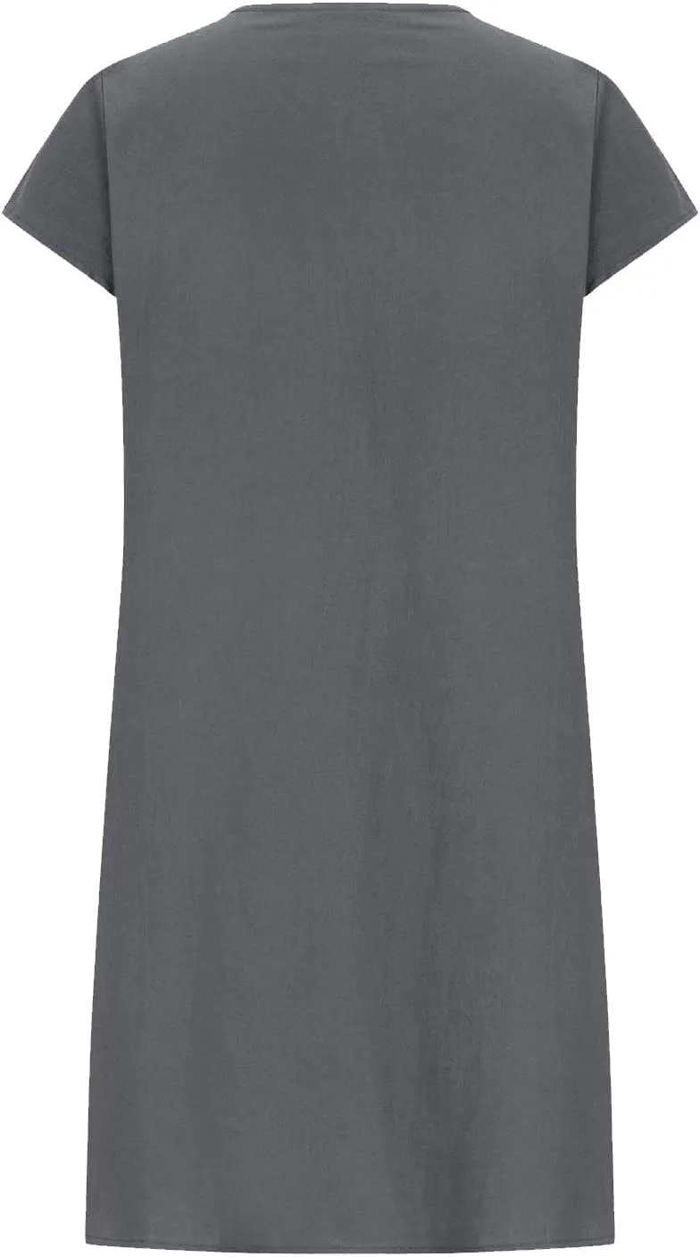 Womens Summer Dresses Short Sleeve Linen Dress Crewneck Tshirt Dress Pleated Sundress Casual Beach Vacation Outfits