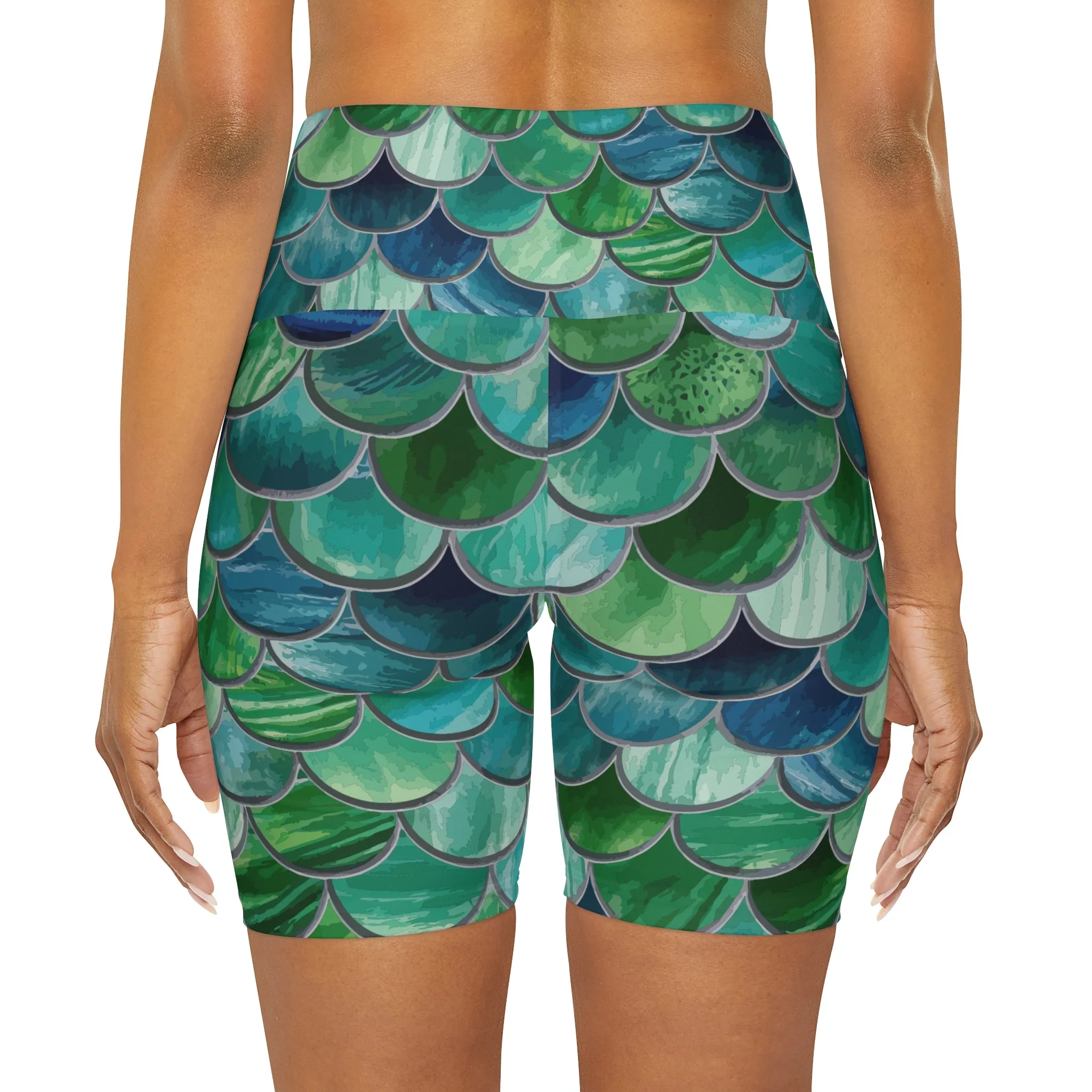 Yoga Shorts - Tile Mermaid Scale Design