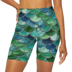 Yoga Shorts - Tile Mermaid Scale Design